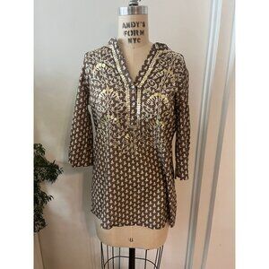 FIGUE Cotton Button Front Sequined Tunic Size Small